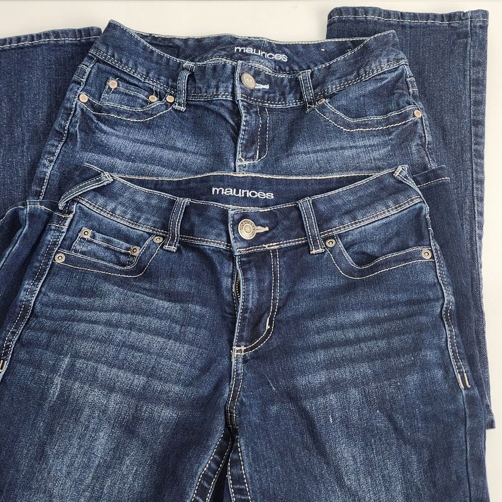 Lot of (2) Maurices Women's Blue Bootcut Dark Denim Jeans Size 2 Reg & 1/2 Short